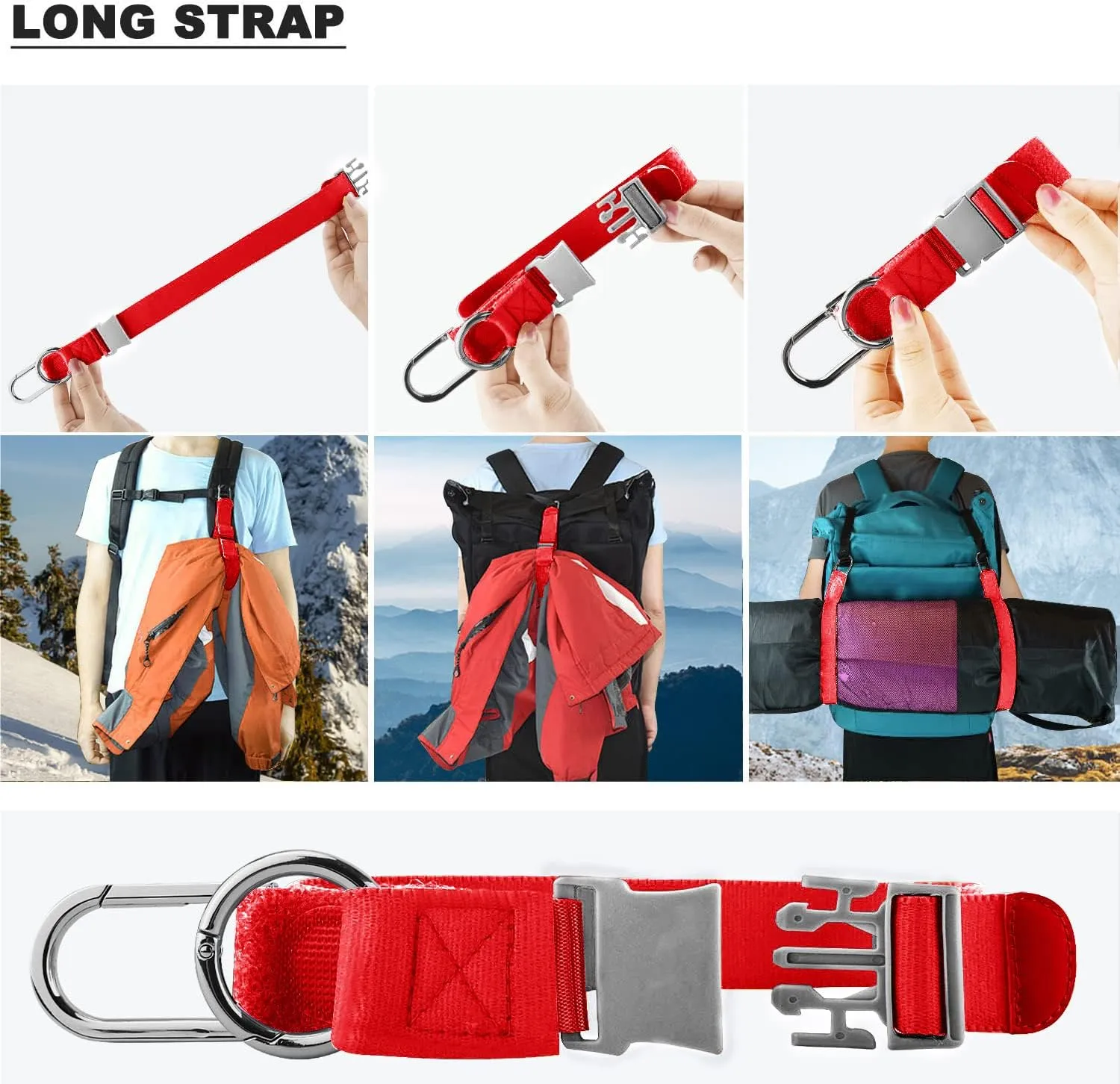 ZINZ Elastic Jacket Gripper Travel Strap with D-Ring Hooks and Buckle, Suitcase Straps Belts Travel Accessories, Makes Your Hands Free