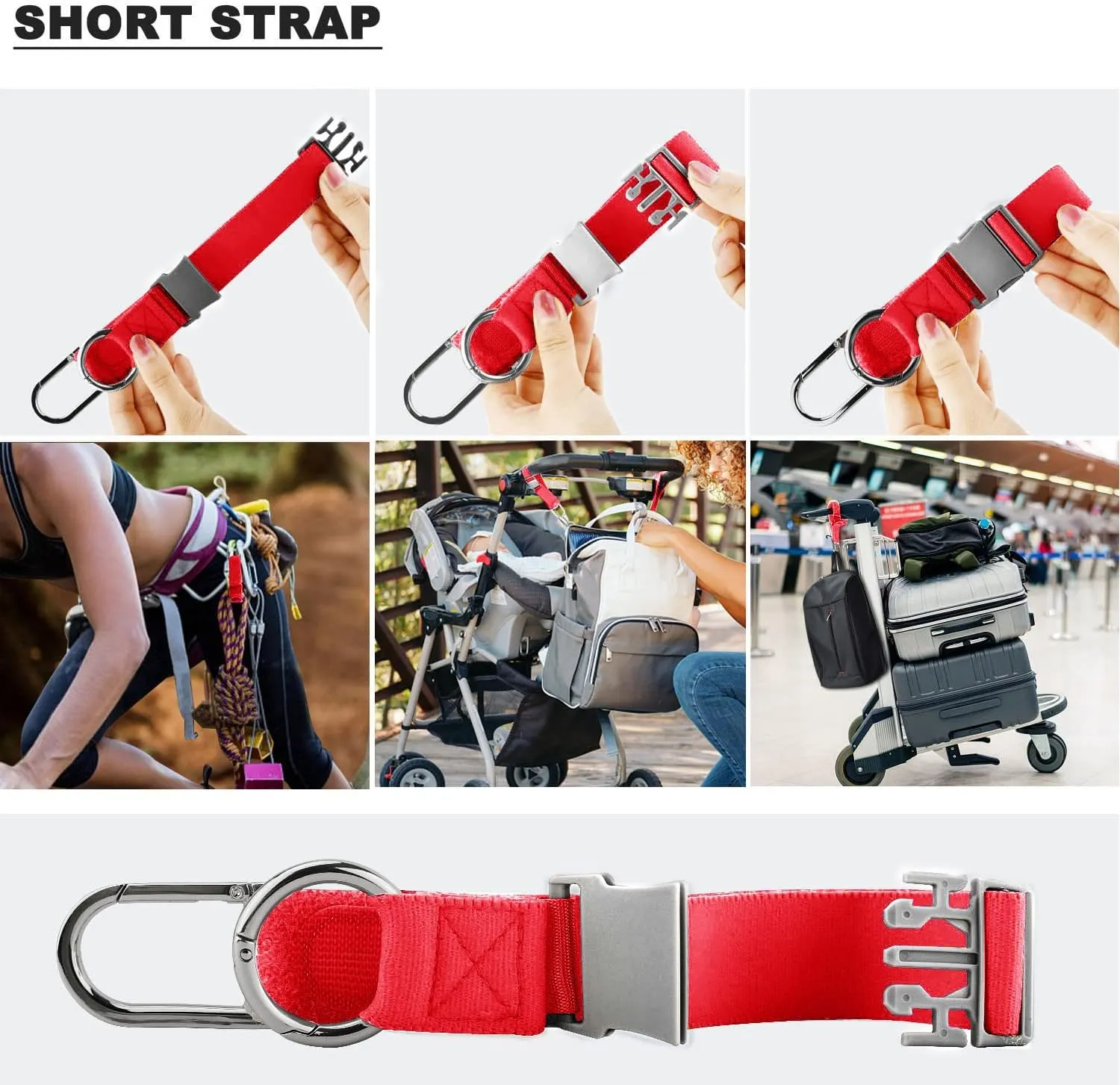 ZINZ Elastic Jacket Gripper Travel Strap with D-Ring Hooks and Buckle, Suitcase Straps Belts Travel Accessories, Makes Your Hands Free