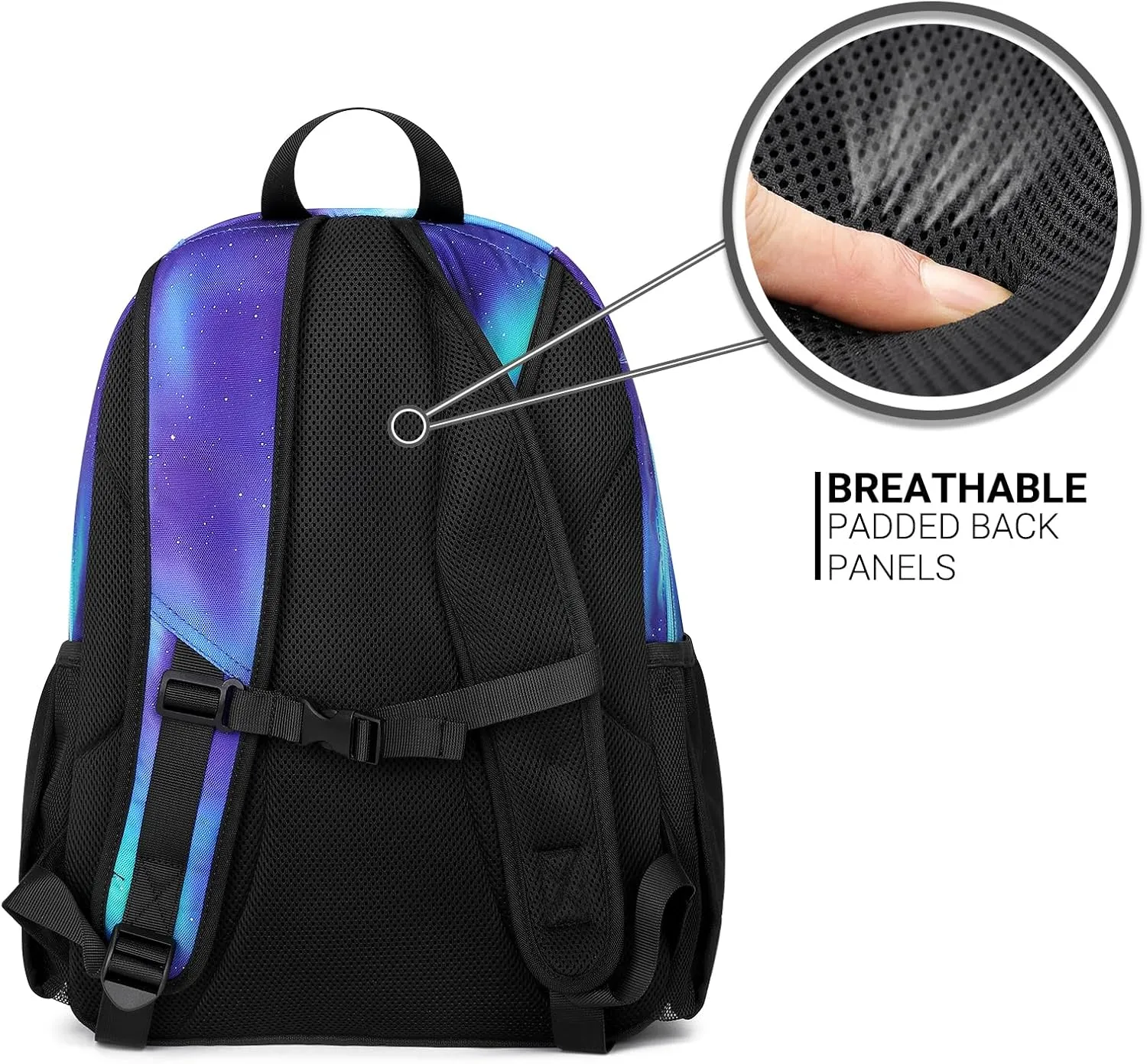 ZORFIN Backpack for School, Travel: Bookbag for Girls Boys - Kids Backpack with Multi Compartments - Night Aurora Blue