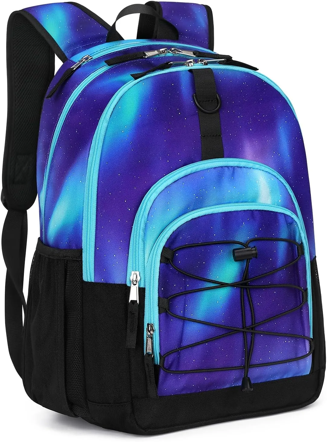 ZORFIN Backpack for School, Travel: Bookbag for Girls Boys - Kids Backpack with Multi Compartments - Night Aurora Blue