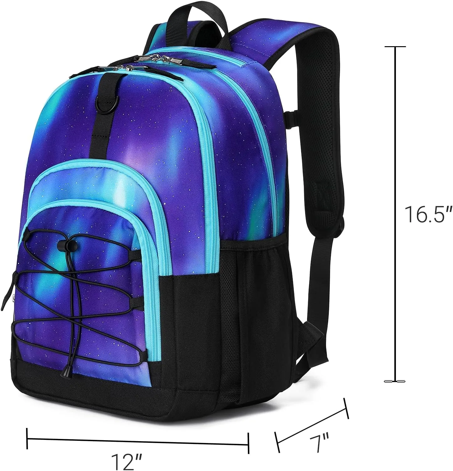 ZORFIN Backpack for School, Travel: Bookbag for Girls Boys - Kids Backpack with Multi Compartments - Night Aurora Blue