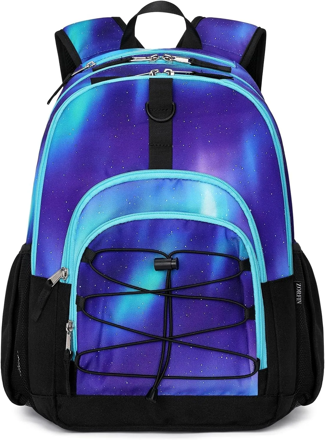 ZORFIN Backpack for School, Travel: Bookbag for Girls Boys - Kids Backpack with Multi Compartments - Night Aurora Blue