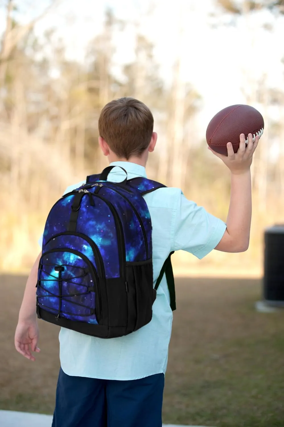 ZORFIN Backpack for School, Travel: Bookbag for Girls Boys - Kids Backpack with Multi Compartments - Night Aurora Blue