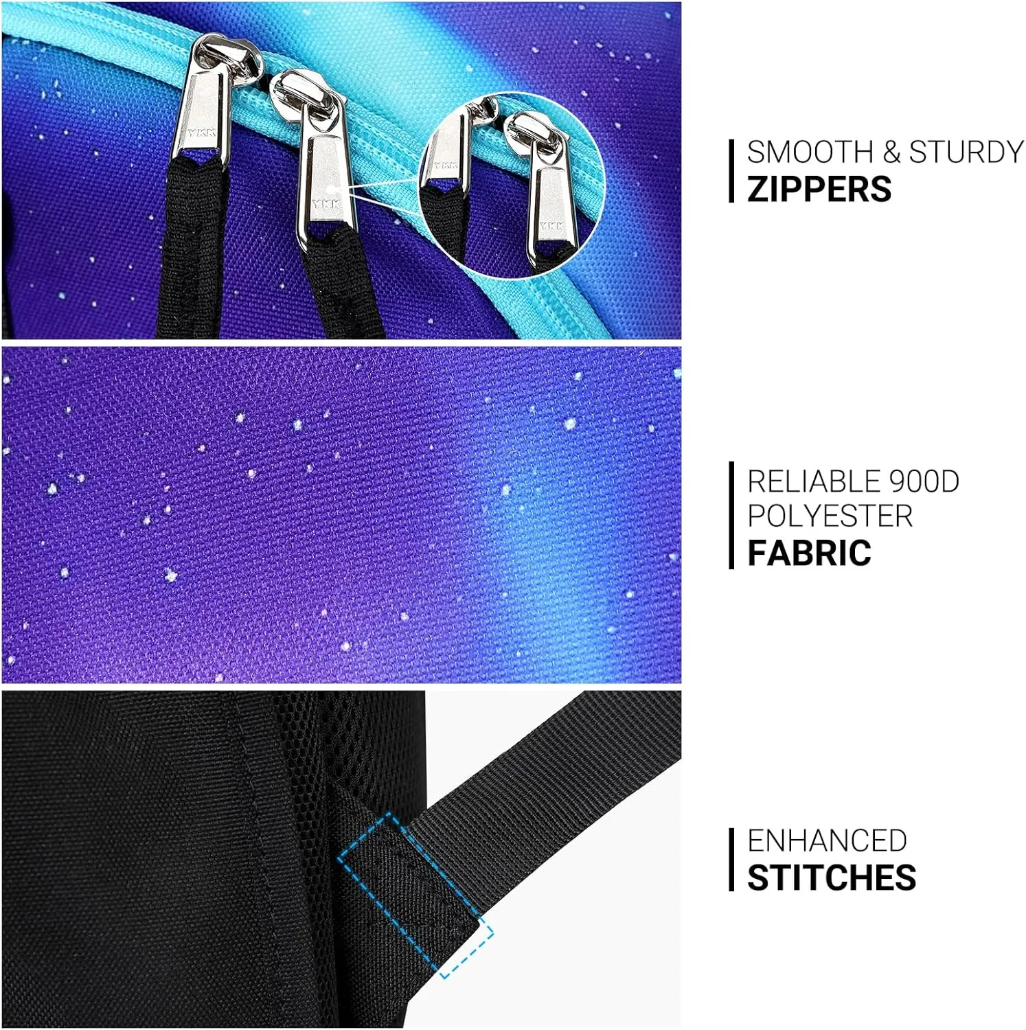 ZORFIN Backpack for School, Travel: Bookbag for Girls Boys - Kids Backpack with Multi Compartments - Night Aurora Blue