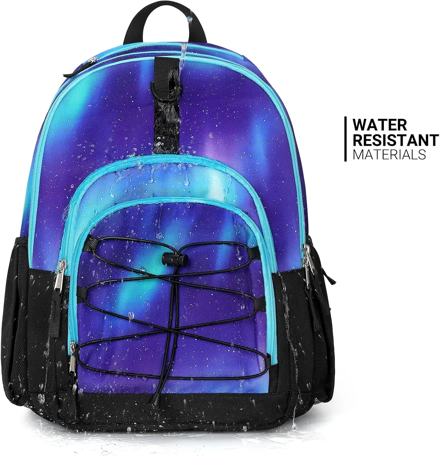 ZORFIN Backpack for School, Travel: Bookbag for Girls Boys - Kids Backpack with Multi Compartments - Night Aurora Blue