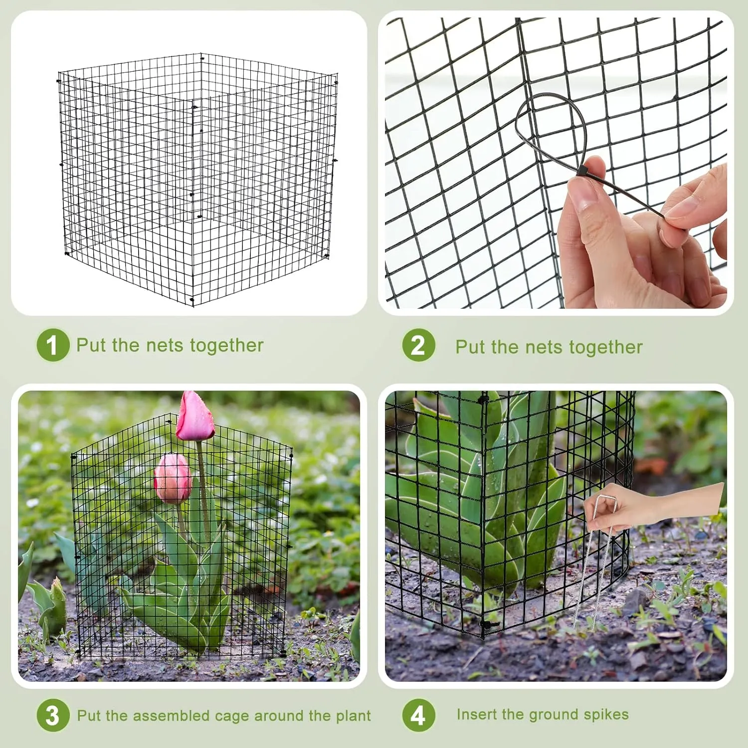 Zubebe 8 Pack Small Wire Plant Protectors Square Plant Protectors from Animals Mesh Cage Chicken Wire Cloche for Shrubs and Vegetables with Ground Stakes and Nylon Ties (12 x 12 Inch)