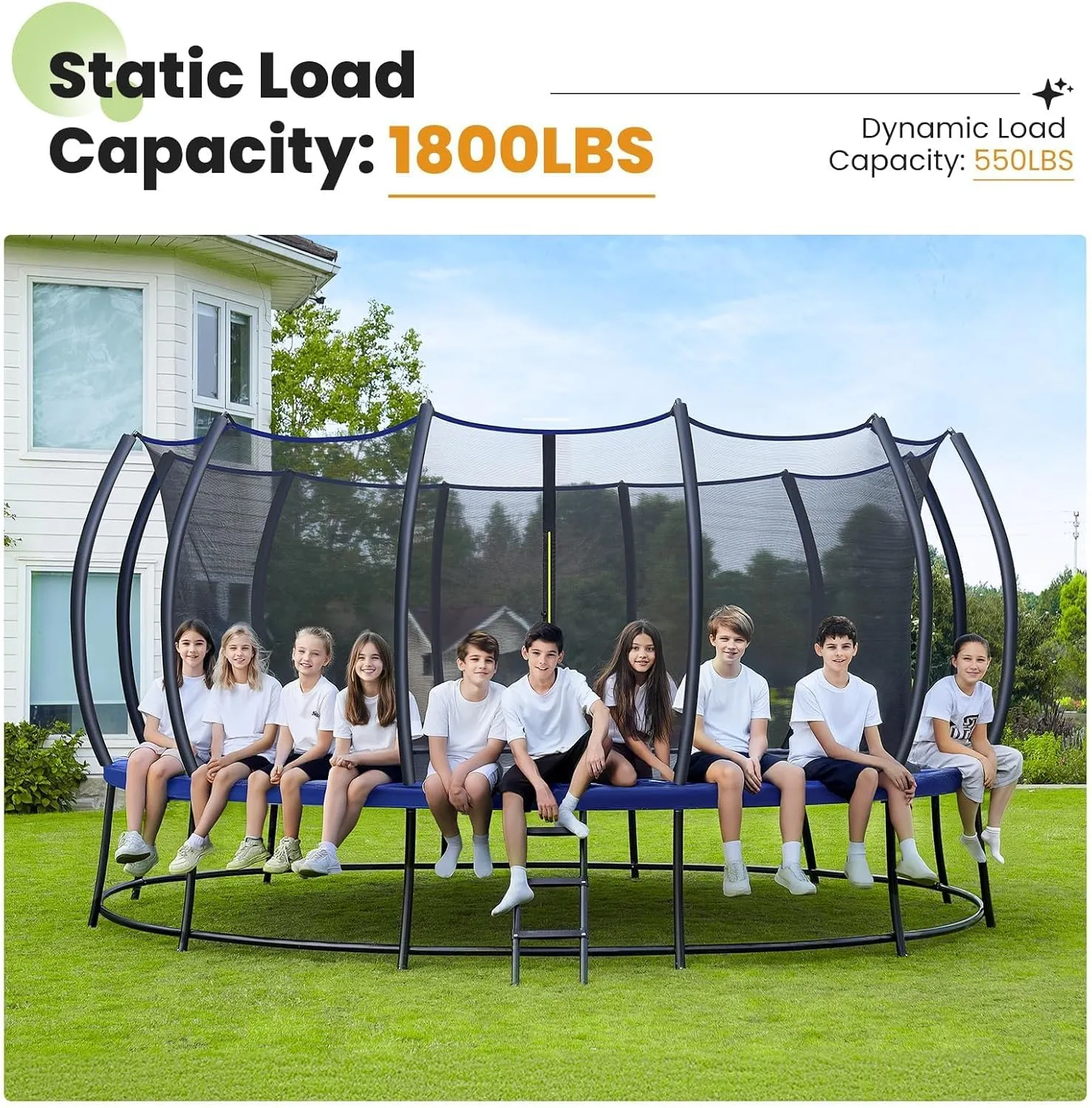 Zupapa 1800LBS Weight Capacity 2025 Double Frames Trampoline with No-Gap Design Curved Poles 16 15 14 12FT Trampolines for Kids with Enclosure Net Outdoor Trampolin for Children Adults Family