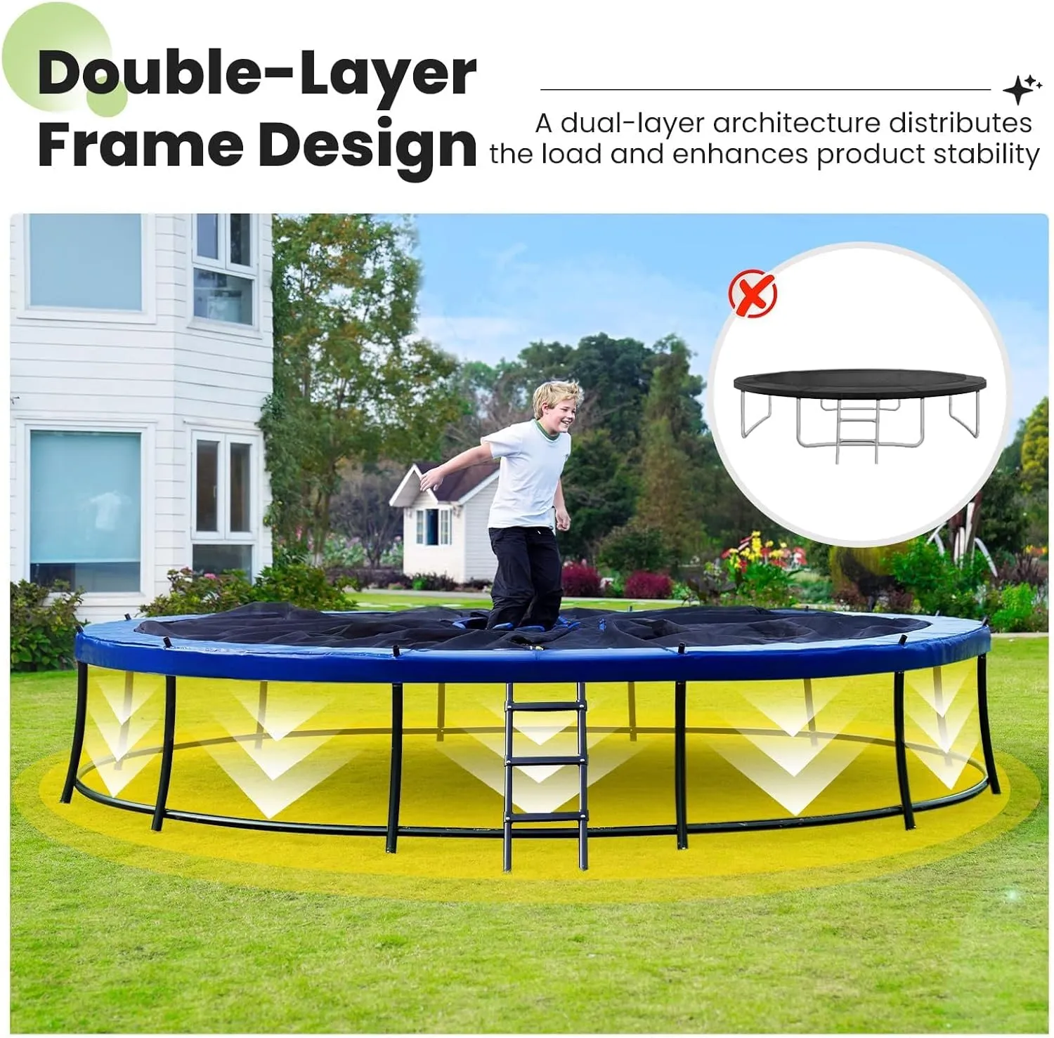 Zupapa 1800LBS Weight Capacity 2025 Double Frames Trampoline with No-Gap Design Curved Poles 16 15 14 12FT Trampolines for Kids with Enclosure Net Outdoor Trampolin for Children Adults Family